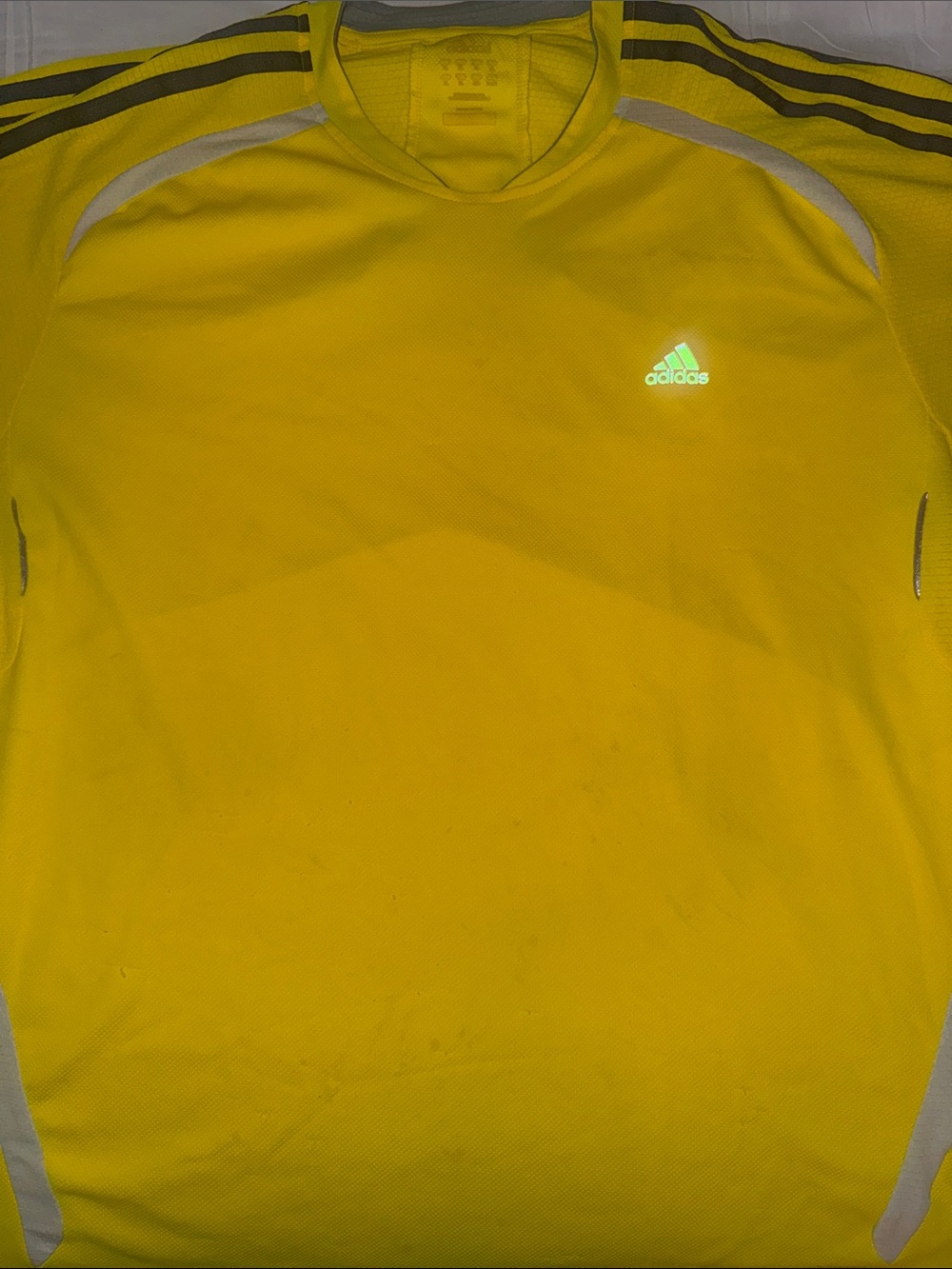 adidas Bright Yellow Short Sleeve Athletic Tee with Reflective Logo
